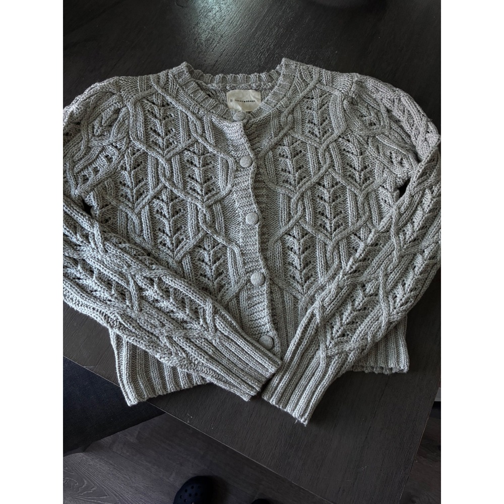 Lucky Brand Womens Grey Metallic Cable Knit Button Front Cardigan Sweater Large